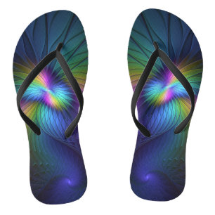 Farbenfroh mit blauem, modernem Abstraktem Fraktal Flip Flops