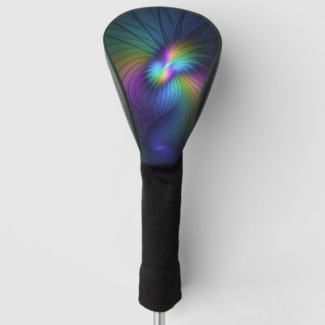 Farbenfroh mit blauem, modernem Abstraktem Fraktal Golf Headcover (Vorderseite)