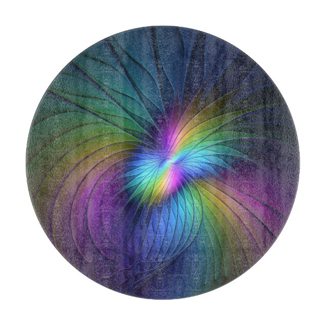 Farbenfroh mit blauem, modernem Abstraktem Fraktal Schneidebrett (Vorderseite)