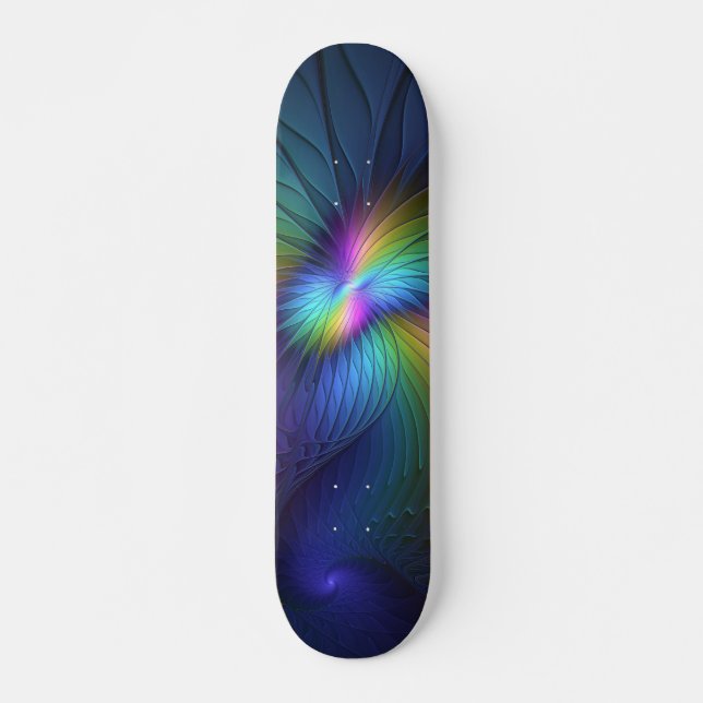 Farbenfroh mit blauem, modernem Abstraktem Fraktal Skateboard (Vorne)