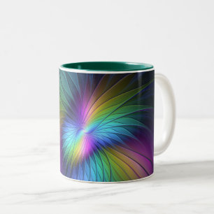 Farbenfroh mit blauem, modernem Abstraktem Fraktal Zweifarbige Tasse