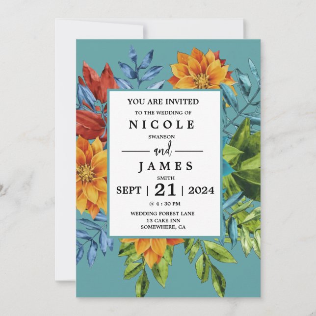 Farbenfroh, modern und blumenreich einladung (Vorderseite)