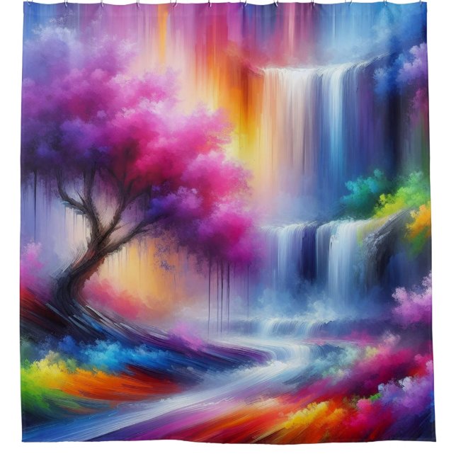 Farbenfroh Moderner Abstrakter Wasserfall Landscha Duschvorhang (Vorderseite)