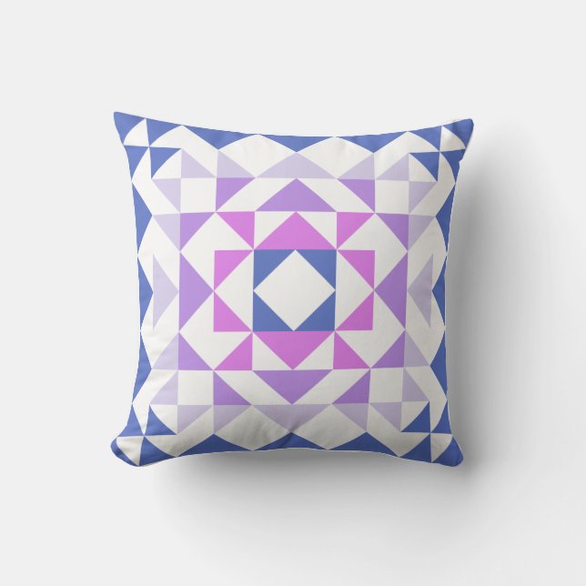 Farbenfroh Modernes Quilblock Geometrisches Blau L Kissen (Vorderseite)