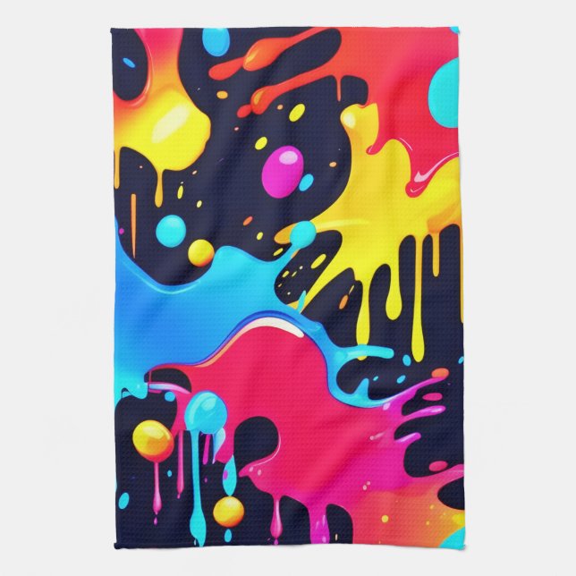Farbenfroh Neonpaint Spritzer Art Geschirrtuch (Vertikal)