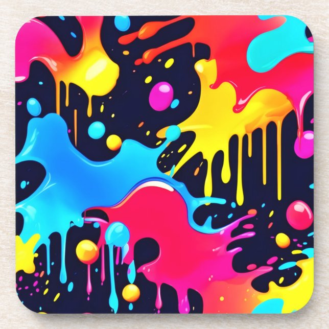 Farbenfroh Neonpaint Spritzer Art Getränkeuntersetzer (Vorderseite)