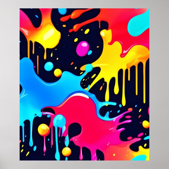 Farbenfroh Neonpaint Spritzer Art Poster (Vorne)