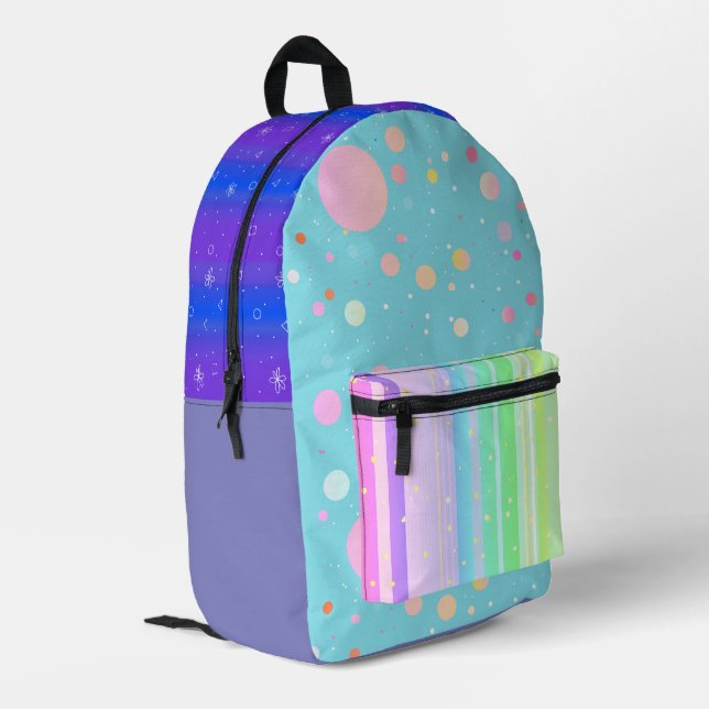 Farbenfroh niedlich kreativ künstlerisch bedruckter rucksack (Rückseitige Ecke links)