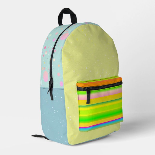 Farbenfroh niedlich künstlerisch bedruckter rucksack (Rückseitige Ecke links)
