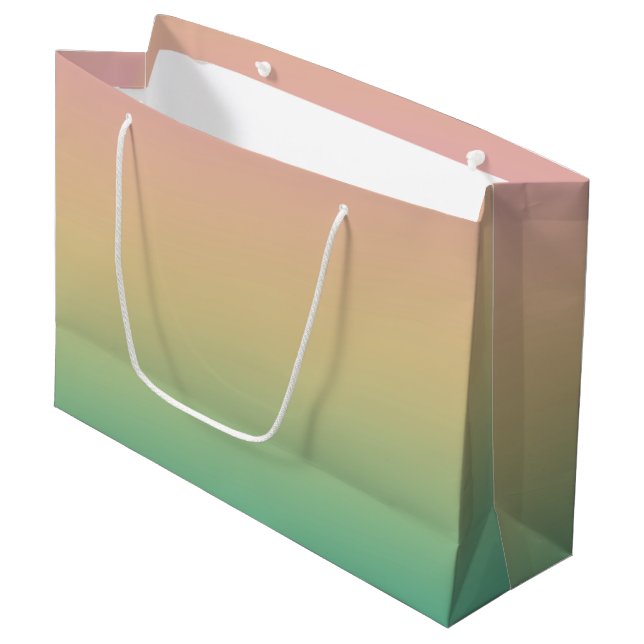 Farbenfroh Ombre Gradient Aquamarin Peach Pink Große Geschenktüte (Vorderseite Schrägansicht)