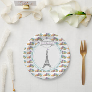 Farbenfroh Paris Macaron Eiffel Tower Monogram Pappteller