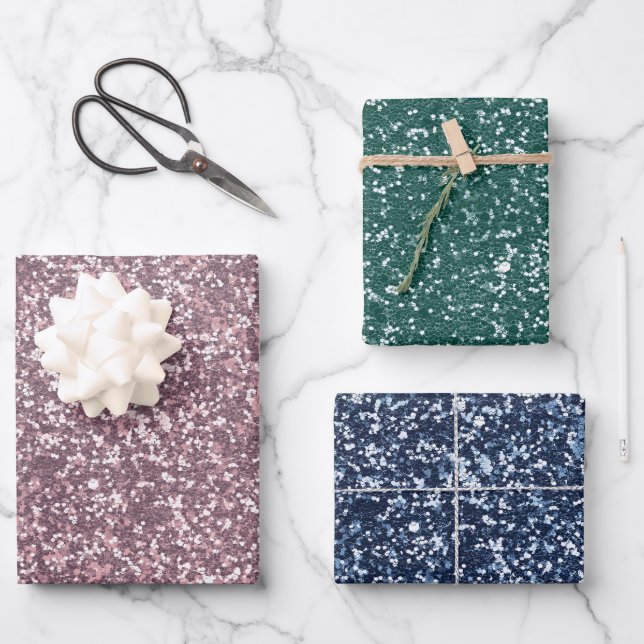 Farbenfroh, pink, blau, grün Glitzern Geschenkpapier Set (Vorderseite)