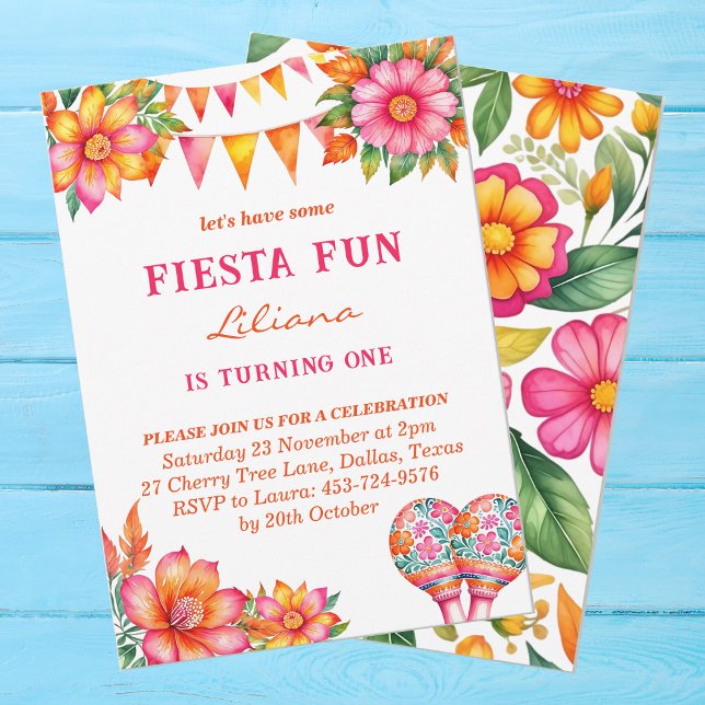 Farbenfroh pink floral mexikanische Fiesta 1. Gebu Einladung (Von Creator hochgeladen)