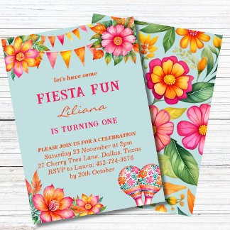 Farbenfroh pink floral mexikanische Fiesta 1. Gebu Einladung