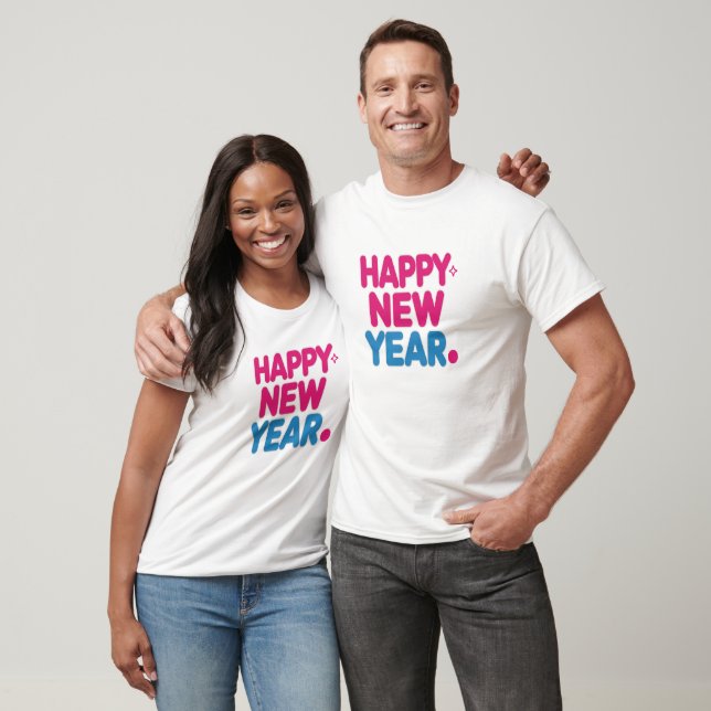 Farbenfroh pink und blau Happy New Year T - Shirt (Unisex)