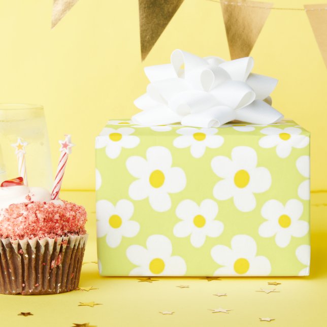 Farbenfroh Retro Daisy florgelb Geschenkpapier (Geburtstagsparty)