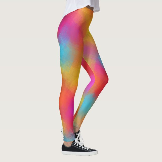 Farbenfroh Rosa Blau Grün Gelb Moderne Moderne Leggings (Rechts)
