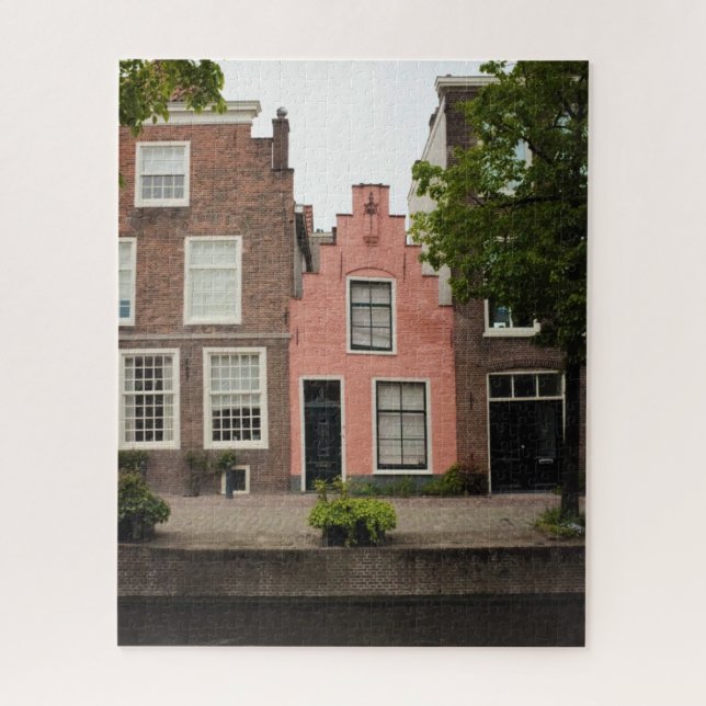 Farbenfroh rosa holländisches Canal House Leiden N (Vertikal)