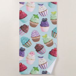 Farbenfroh rosa und Aquamarine Cupcakes Summer Poo Strandtuch
