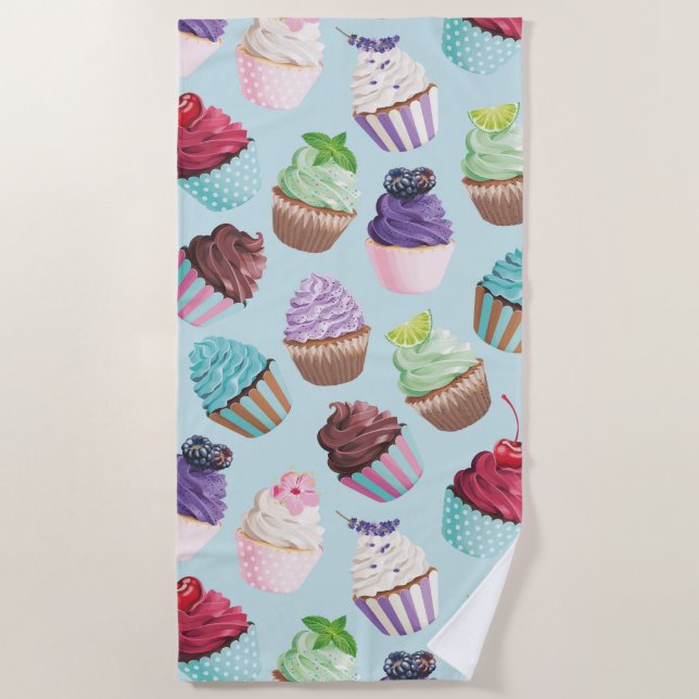 Farbenfroh rosa und Aquamarine Cupcakes Summer Poo Strandtuch (Vorderseite)