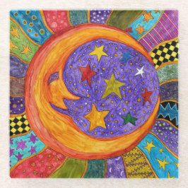 Farbenfroh, Sonne, Mond und Sterne Untersetzer