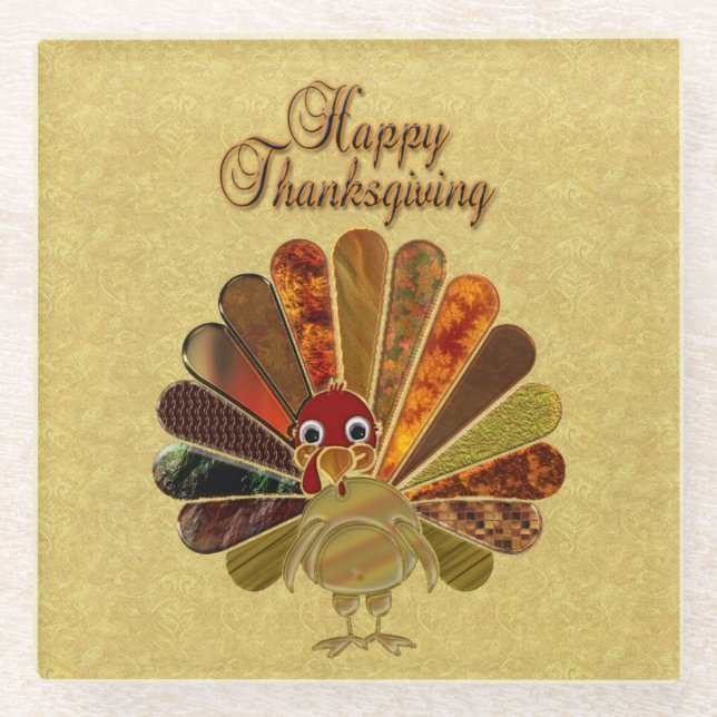 Farbenfroh Thanksgiving Türkei Glasuntersetzer (Vorderseite)