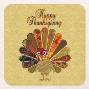 Farbenfroh Thanksgiving Türkei Rechteckiger Pappuntersetzer