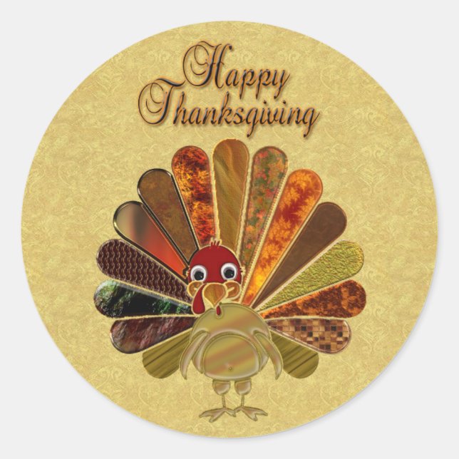 Farbenfroh Thanksgiving Türkei Runder Aufkleber (Vorderseite)