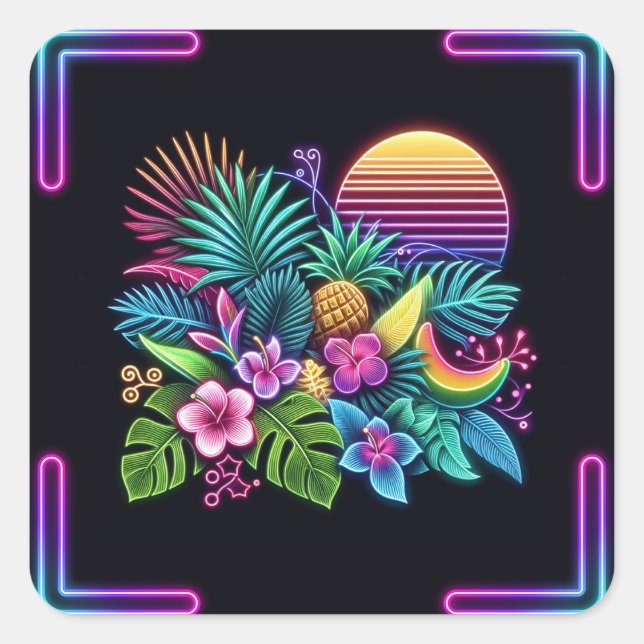 Farbenfroh, tropisch/hawaiisch quadratischer aufkleber (Vorderseite)