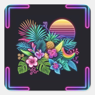 Farbenfroh, tropisch/hawaiisch quadratischer aufkleber