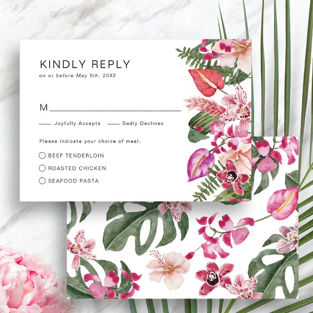 farbenfroh tropisch RSVP karte (Elegant Colorful Tropical Floral  RSVP Card by Painted Paperie)