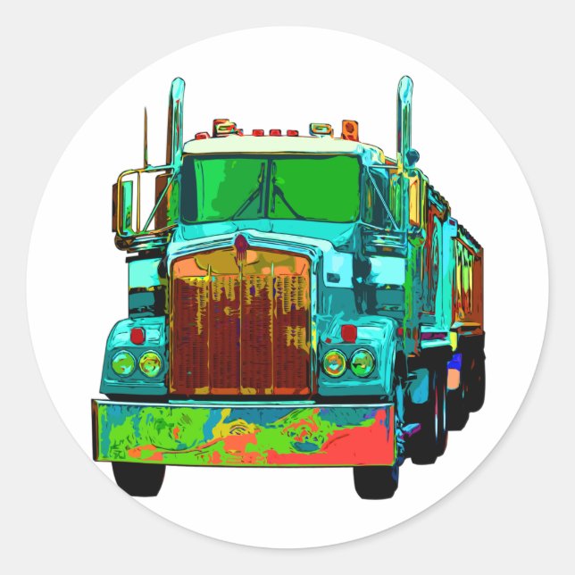 Farbenfroh Türkis Semi Truck Runder Aufkleber (Vorderseite)