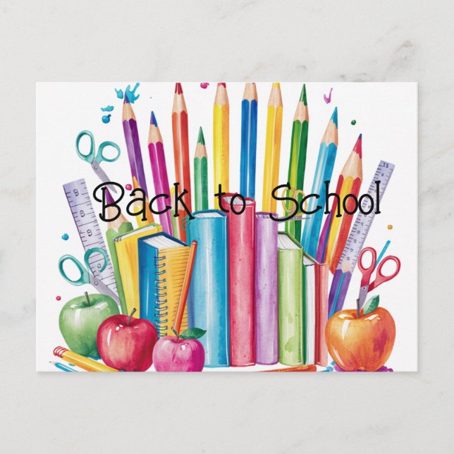 Farbenfroh zurück zur Schulversorgung Postkarte (Vorderseite)