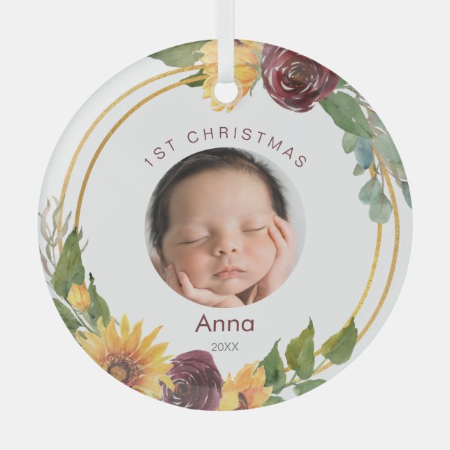 Farbenfrohe 1. Weihnachtsgebäck Sonnenblumen Ornament Aus Glas (Vorderseite)