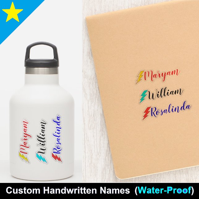 Farbenfrohe 3 Flaschennamen, Script Sticker für Ki (best waterproof labels for daycare)