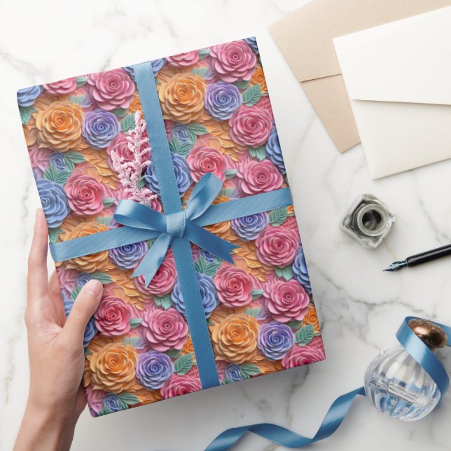 Farbenfrohe 3-Grad-Blumenmuster Geschenkpapier (Schenken)