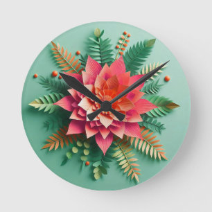 Farbenfrohe 3D-Blumen Runde Wanduhr