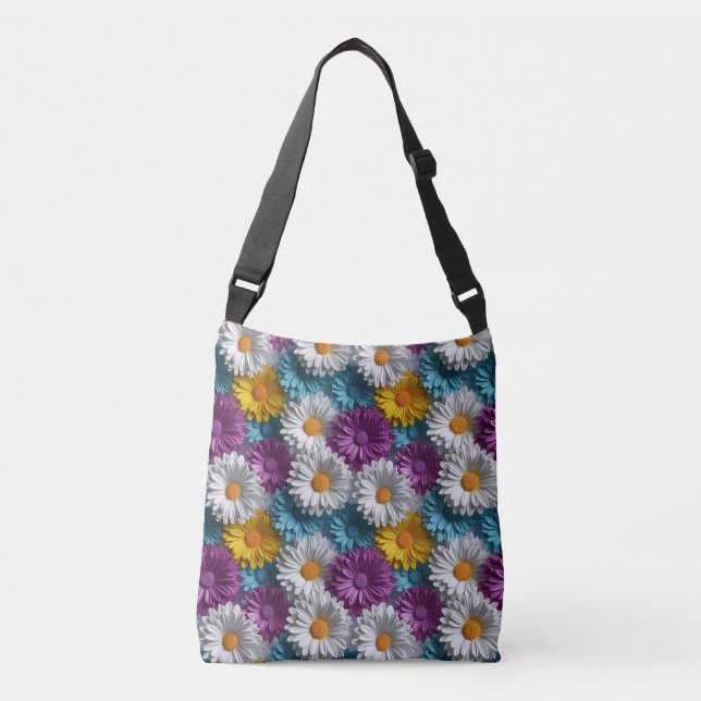 Farbenfrohe 3D Daisy Seamless-Muster Tragetaschen Mit Langen Trägern (Vorderseite)
