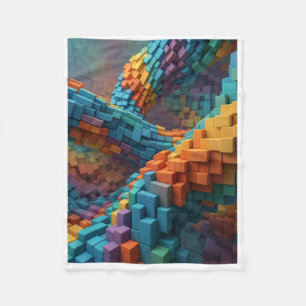 Farbenfrohe 3D-Geometrieblöcke Regenbogen-Kunstmus Fleecedecke