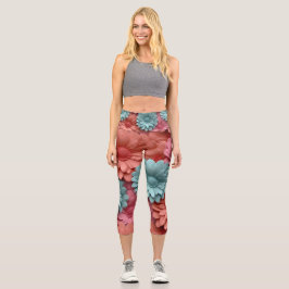 farbenfrohe 3D Gerbera Capri Leggings