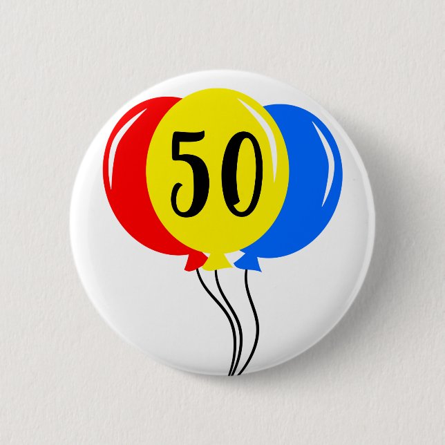 Farbenfrohe 50. Geburtstagsballons Button (Vorderseite)