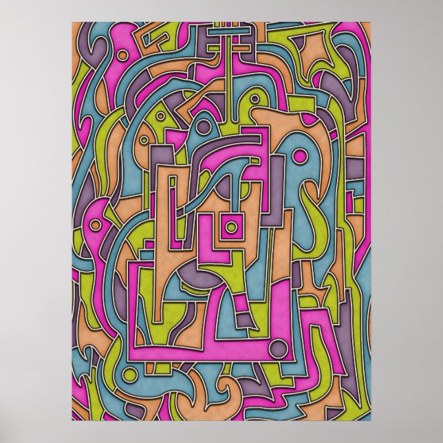 Farbenfrohe 60er Mod Geometric Abstrakt Poster (Vorne)