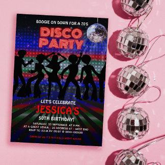 Farbenfrohe 70er Disco Tanz Party Einladung