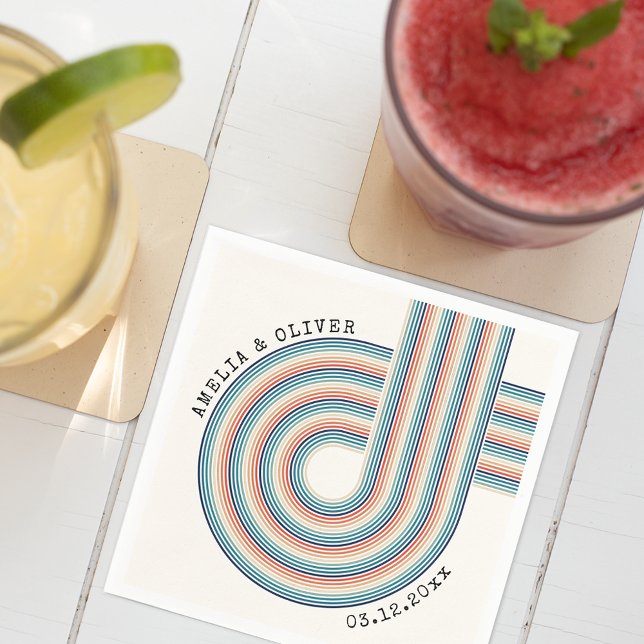 Farbenfrohe 70er Seventies Retro Streifen Hochzeit Serviette (Von Creator hochgeladen)