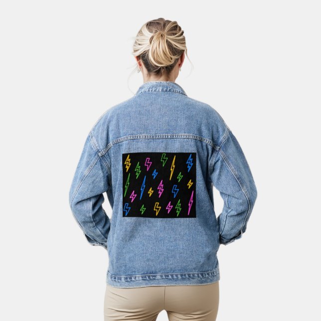 Farbenfrohe 80er Jahre Neon Lightning Pattern Jeansjacke (Modell)
