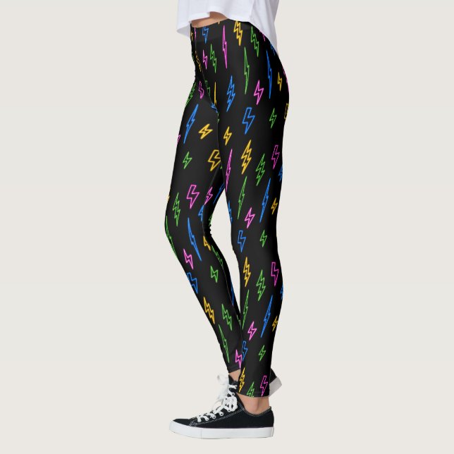 Farbenfrohe 80er Jahre Neon Lightning Pattern Leggings (Links)