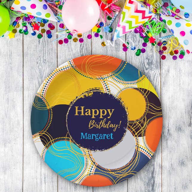 Farbenfrohe 80er Jahre Retro Circle Abstrakt Happy Pappteller (Von Creator hochgeladen)