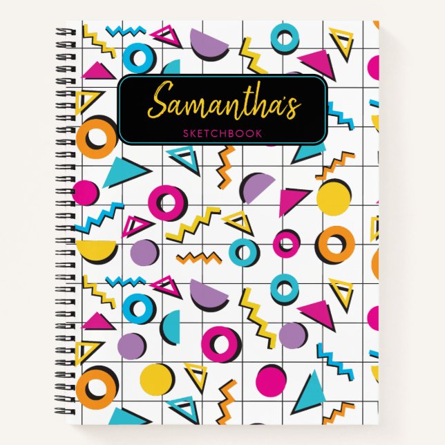 Farbenfrohe 80er Jahre Retro Geometric Sketchbook Notizbuch (Vorderseite)