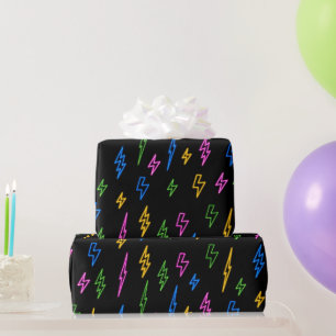 Farbenfrohe 80er Jahre Retro Neon Blitze Muster Geschenkpapier
