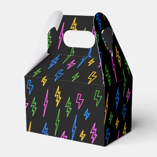 Farbenfrohe 80er Jahre Retro Neon Blitze Muster Geschenkschachtel (Vorderseite)